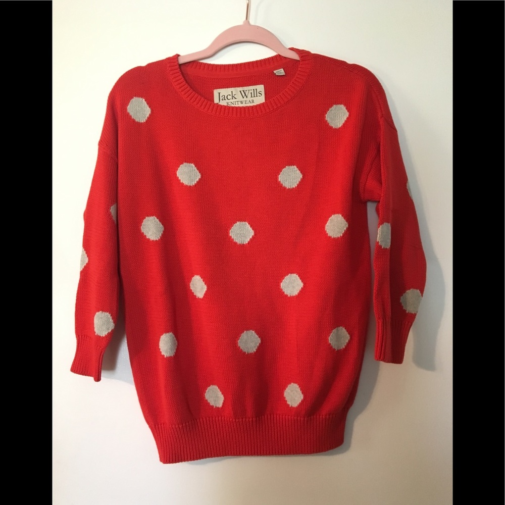 EUC Jack Wills orange 3/4 sleeve sweater polkadots